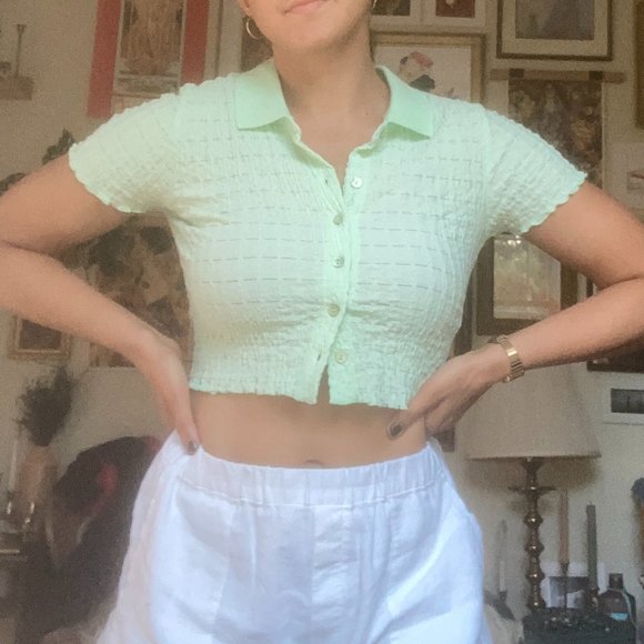 Urban Outfitters Shirred Polo Crop Top - Picture 2 of 7
